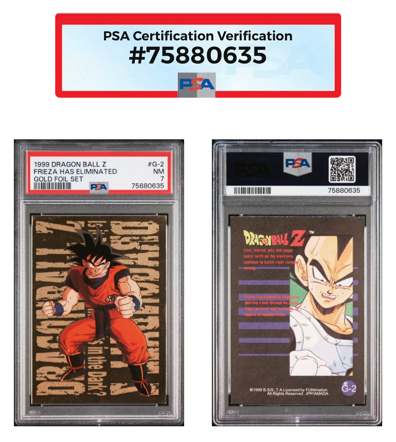1998-1999 Dragon Ball Z Gold Foil Set of 7 JPP/Amada PSA Graded Lot