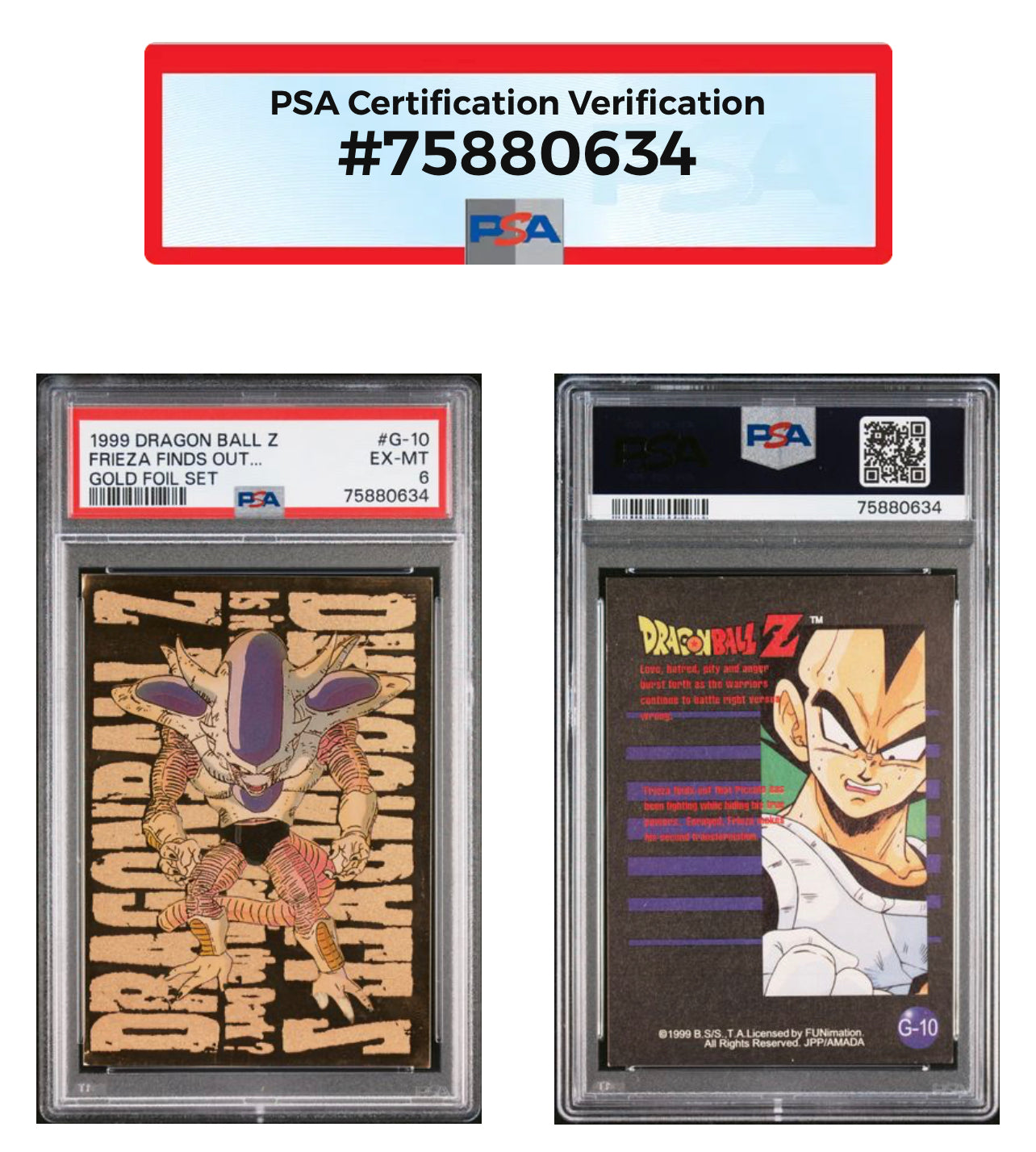 1998-1999 Dragon Ball Z Gold Foil Set of 7 JPP/Amada PSA Graded Lot