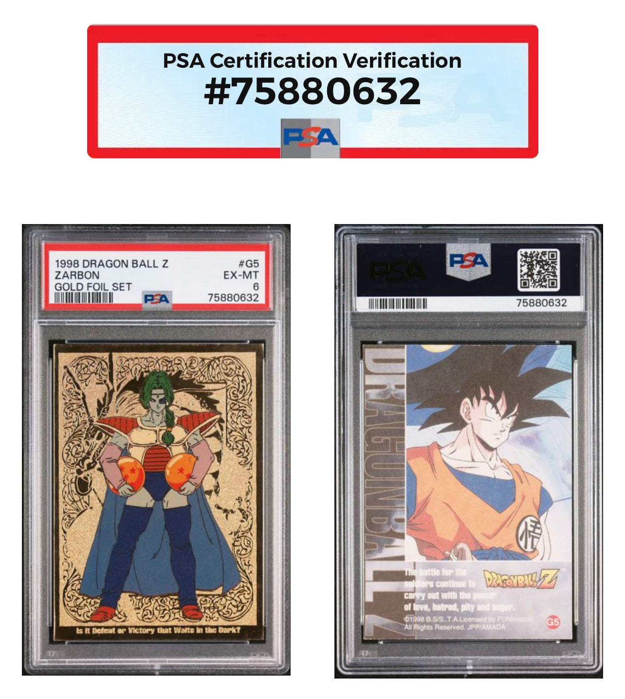 1998-1999 Dragon Ball Z Gold Foil Set of 7 JPP/Amada PSA Graded Lot