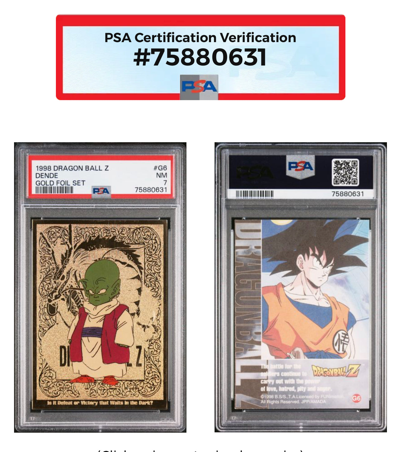 1998-1999 Dragon Ball Z Gold Foil Set of 7 JPP/Amada PSA Graded Lot