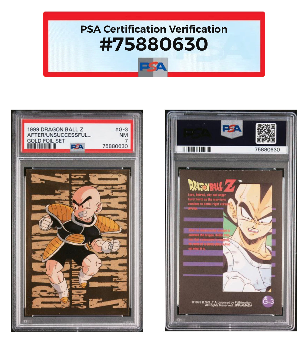 1998-1999 Dragon Ball Z Gold Foil Set of 7 JPP/Amada PSA Graded Lot