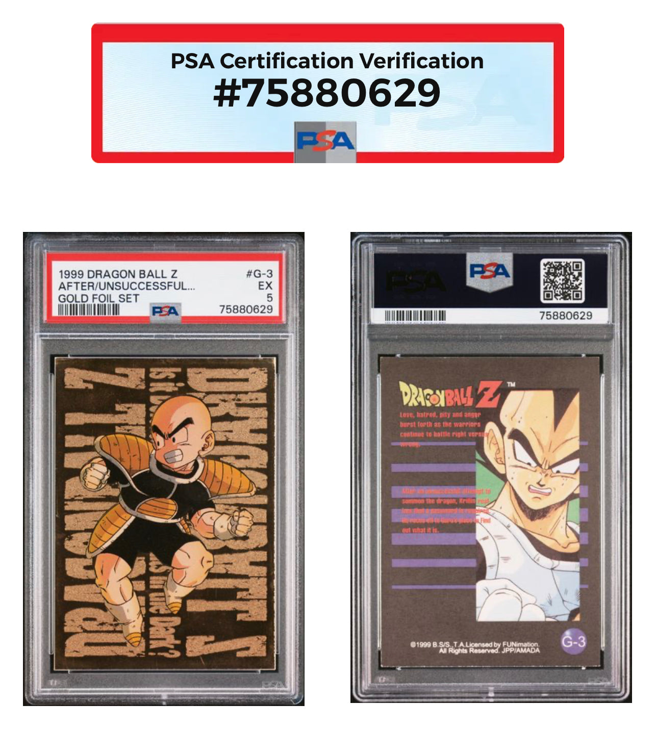 1998-1999 Dragon Ball Z Gold Foil Set of 7 JPP/Amada PSA Graded Lot