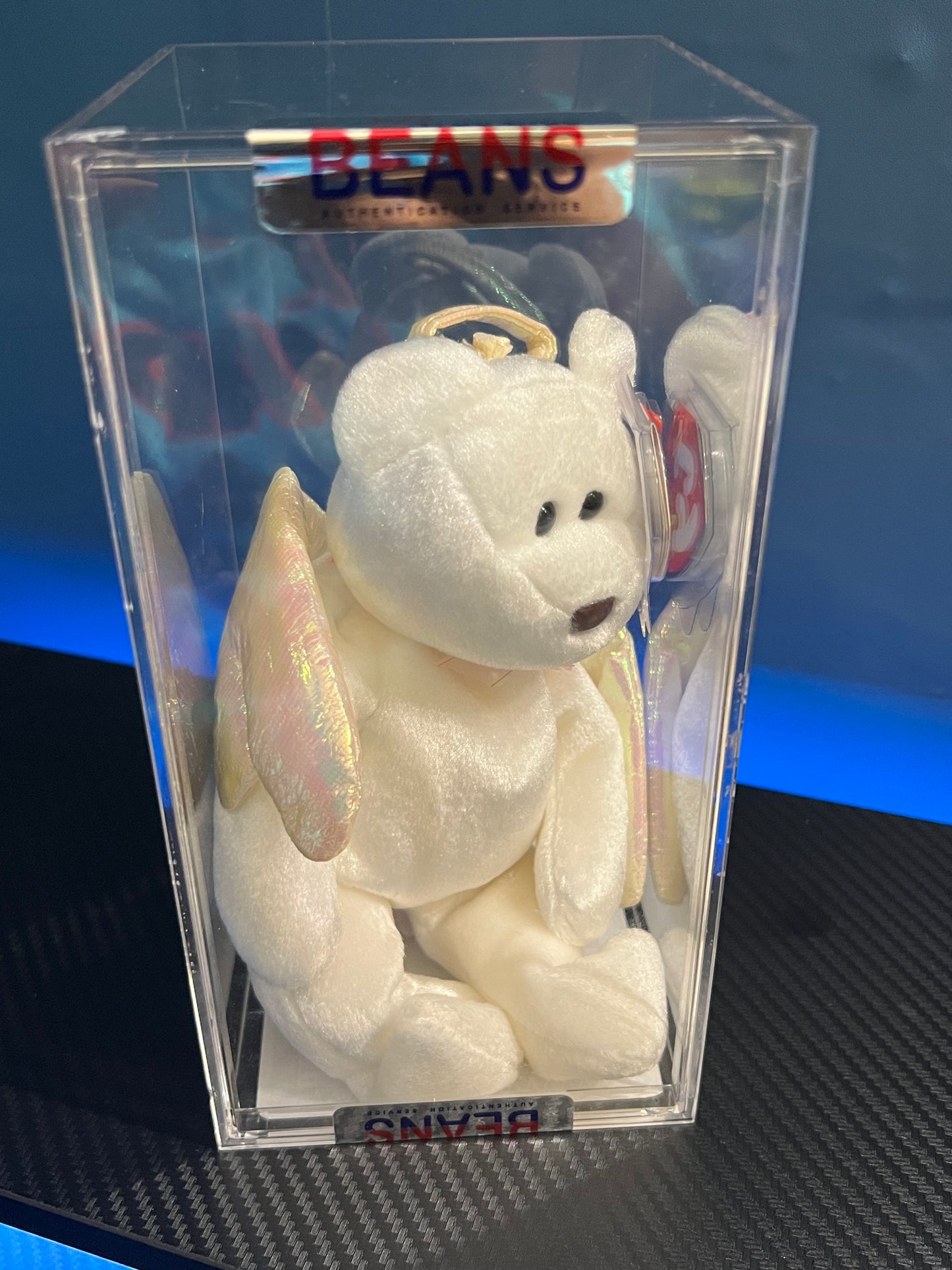 Halo the Bear Ty Beanie Baby Becky's True Blue Beans Authenticated 5th Swing 6th Tush