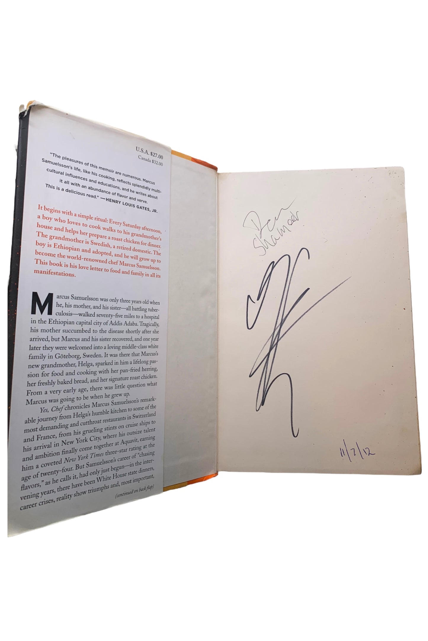 Yes, Chef: A Memoir By Marcus Samuelsson - Hardback Cover Autographed Signture